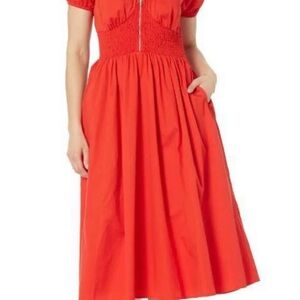 The Drop Women's Daksha Cotton Smocked Zipper Detail Dress, Flame Red, S NWT